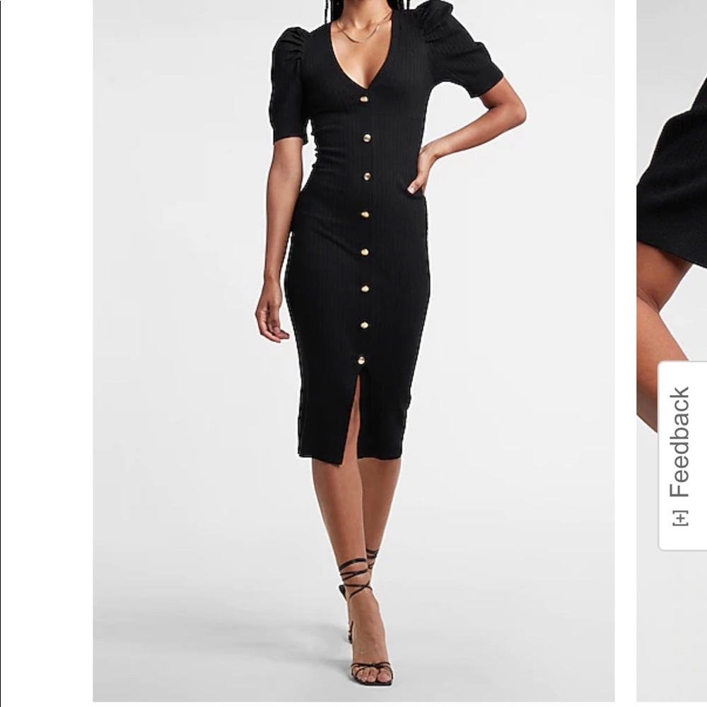 EXPRESS Button Puff LONG Sleeve Midi Dress w/ Tags